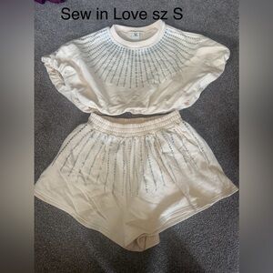 Embellished Cream Two-Piece Lounge Set by SEW IN LOVE Size small